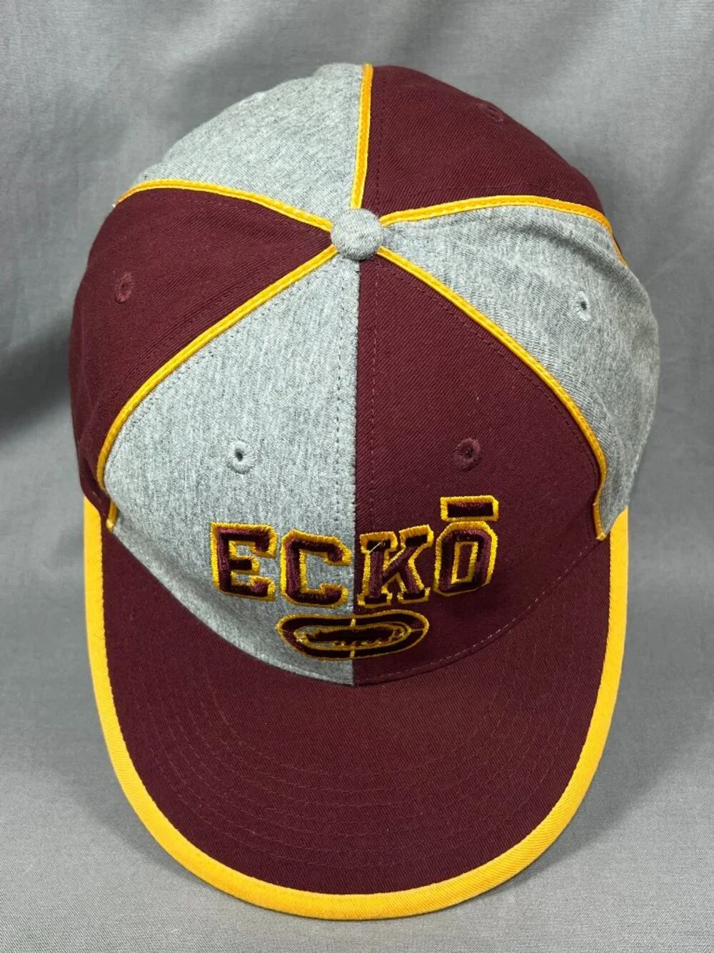 Vtg Ecko Unltd Pinwheel Fitted 7 3/4 Hat Maroon Streetwear Rhino Flag Tag Y2K